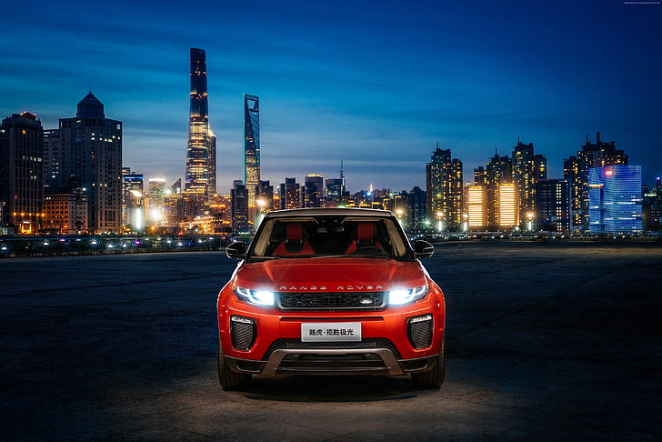 Hd Wallpaper Night Range Rover Evoque Red Town Building