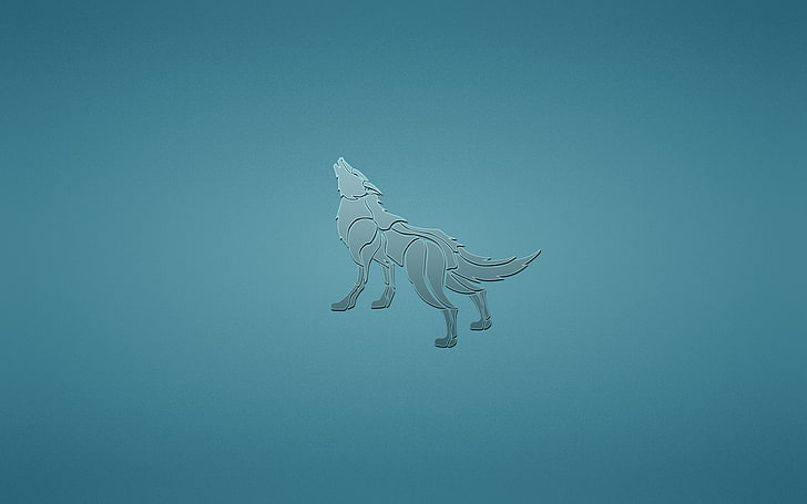 wolf illustration, animal, dog, minimalism, blue background, howling