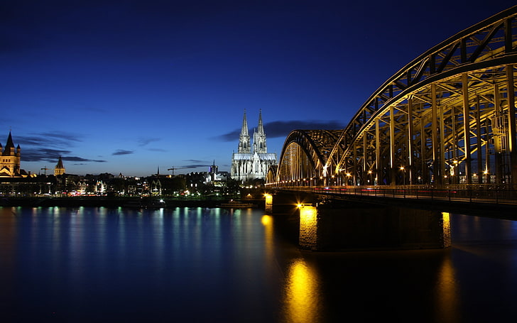 black and brown bridge, koln, germany, weser, reflection, architecture