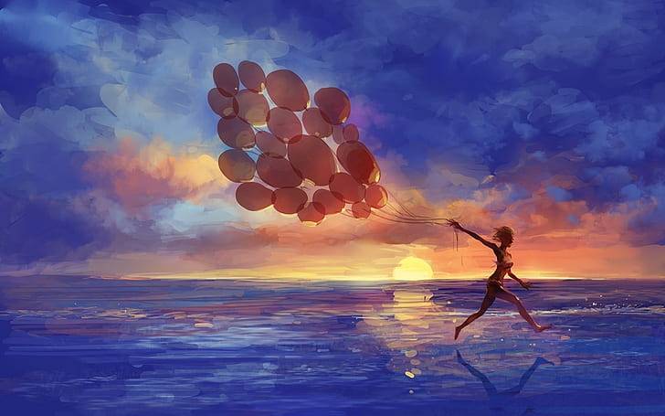 1920x1200 px art artistic balloon beaches clouds color emotion female Fun girl happy mood Motion oce Nature close-up HD Art