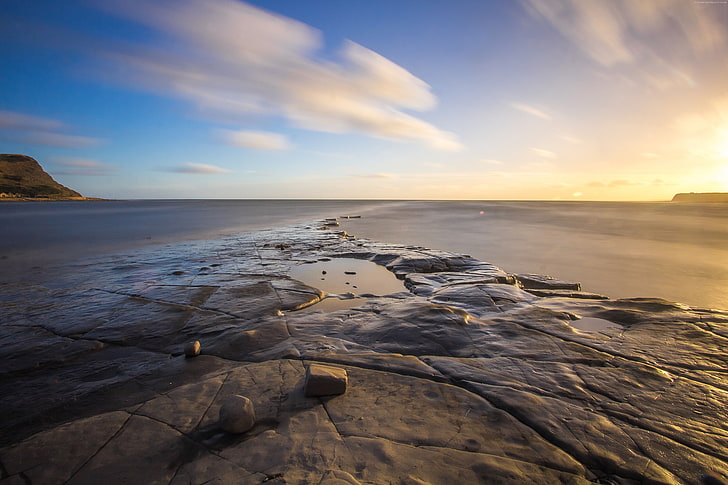 bay, Dorset, England, 5K, sea, sunset, sky, water, scenics - nature, HD wallpaper