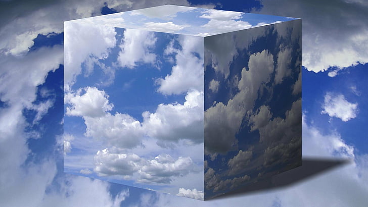 Abstract, Cube, Artistic, Blue, Box, Cloud, Sky, cloud - sky, HD wallpaper