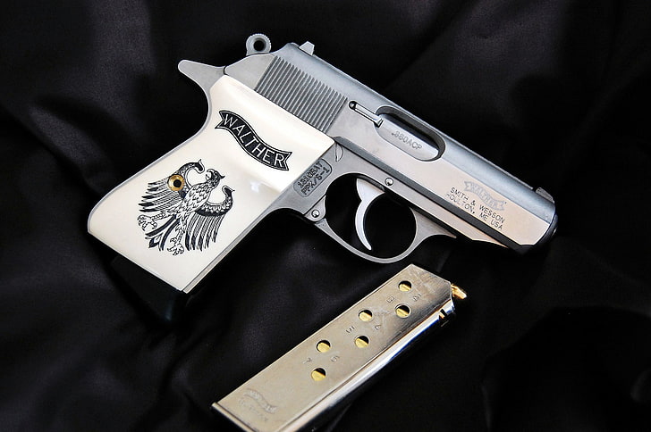 gray semi-automatic pistol, gun, weapons, Walther, self-loading, HD wallpaper