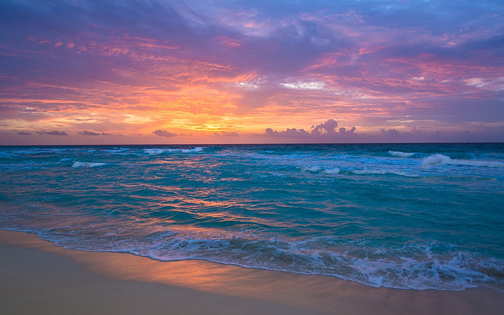 sea under orange sky, beach, sunset, horizon, water, scenics - nature, HD wallpaper