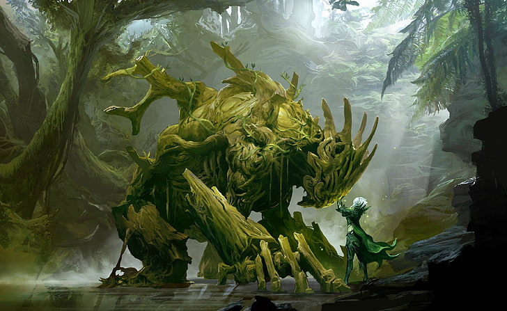 monster and forest, fantasy art, Guild Wars 2, Caithe, video games, HD wallpaper