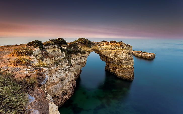 Albandeira, Algarve, rock, sunset, portugal, atlantic ocean, HD wallpaper