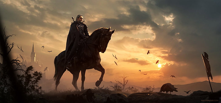 digital art, artwork, video games, The Witcher, Geralt of Rivia
