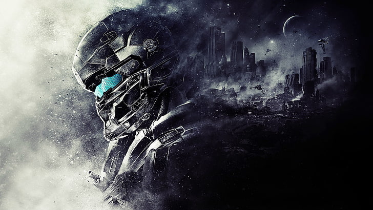 combat-themed wallpaper, Halo 5: Guardians, video games, sky, HD wallpaper