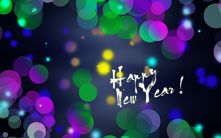 happy new year text, Christmas, bokeh, night, illuminated, multi colored, HD wallpaper