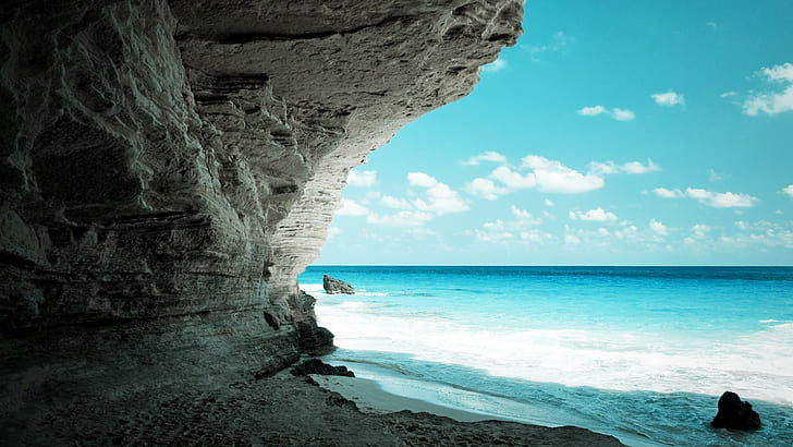 landscape, nature, coves, cave, sea, beach, HD wallpaper