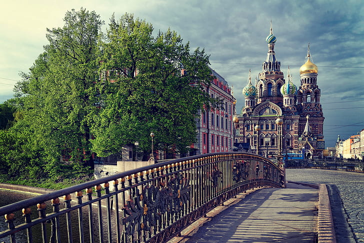 Bridge, Peter, Clouds, Saint Petersburg, Temple, Dome, Russia, HD wallpaper