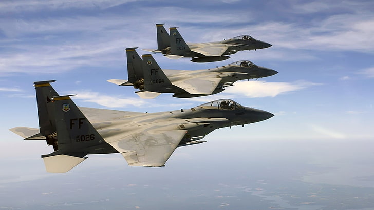 military aircraft, airplane, jets, F-15 Eagle, sky, cloud - sky