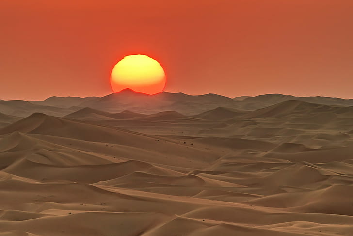 Sun, desert, landscape, HD wallpaper