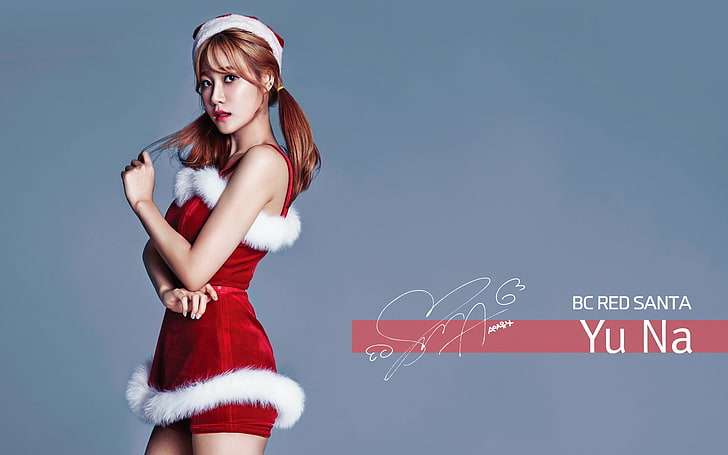 BC Red Santa Yu Na advertisement, AOA, Christmas, K-pop, women, HD wallpaper