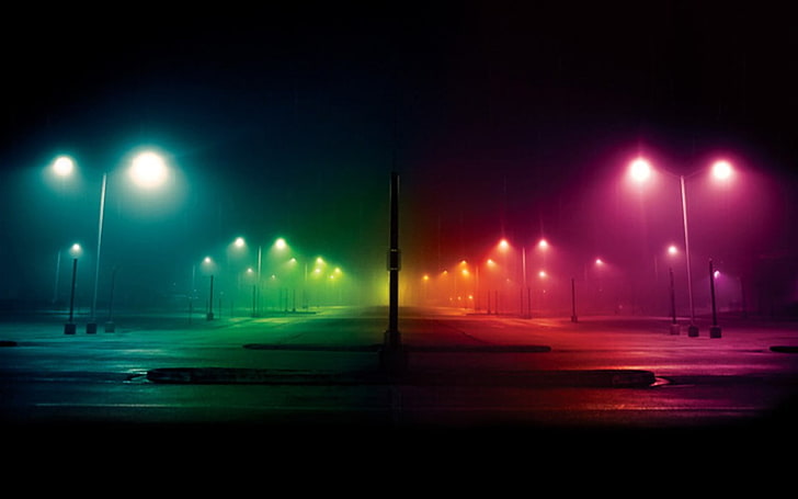 assorted-color utility posts, photography, spectrum, colorful