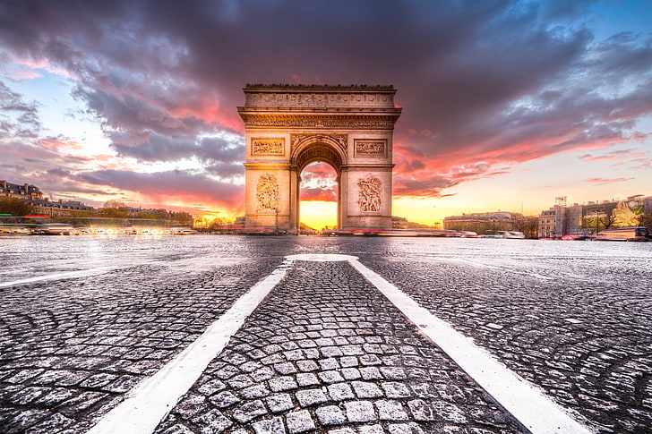 Monuments, Arc De Triomphe, France, Paris, Sunset, HD wallpaper