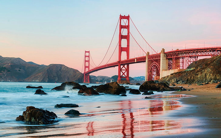 red and white concrete building, Golden Bridge, Golden Gate Bridge, HD wallpaper