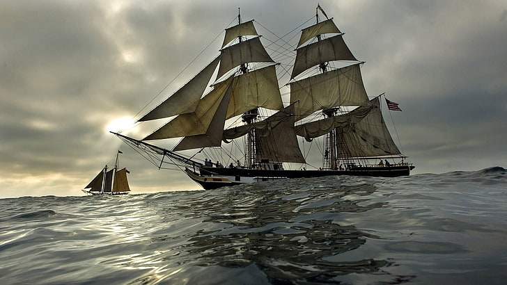 sailing ship, sea, nautical vessel, water, sailboat, transportation, HD wallpaper