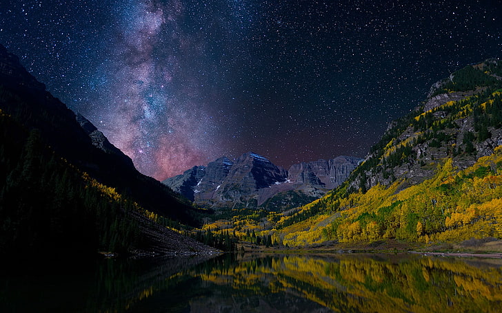 Milky Way galaxy, universe, stars, Norway, mountain, star - space, HD wallpaper