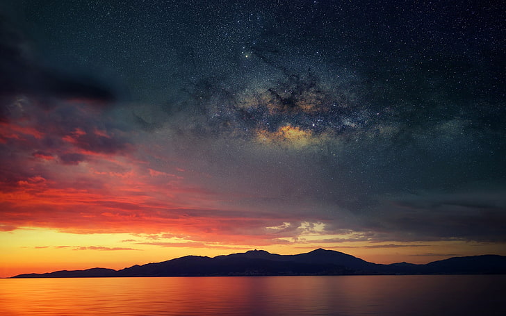 Island sunset nebula space-Nature High Quality Wal.., sky, beauty in nature