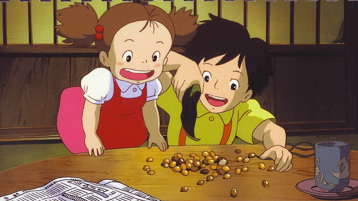 girl and boy cartoon character illustration, animation, Totoro, HD wallpaper