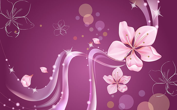 pink peaches blossom flower, colors, patterns, lines, wavy, background, HD wallpaper