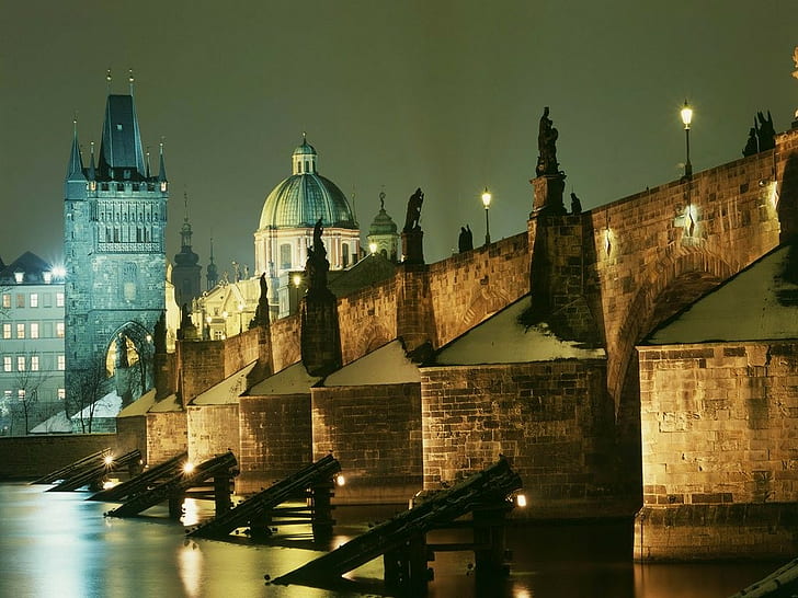 Prague, cityscape, Czech Republic, bridge, HD wallpaper