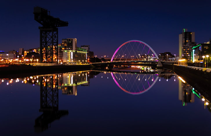 United kingdom, Scotland, Glasgow, Night, University buildings
