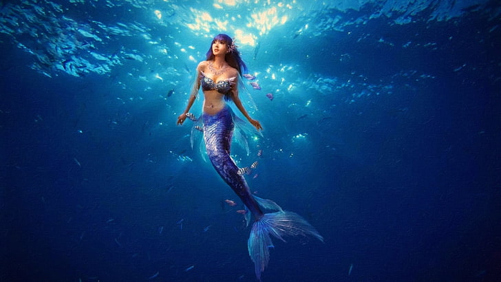 HD wallpaper: mermaid illustration, mermaids, underwater, sea ...