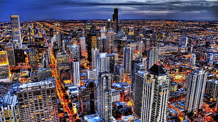 city skyline, cityscape, building, HDR, Chicago, building exterior, HD wallpaper