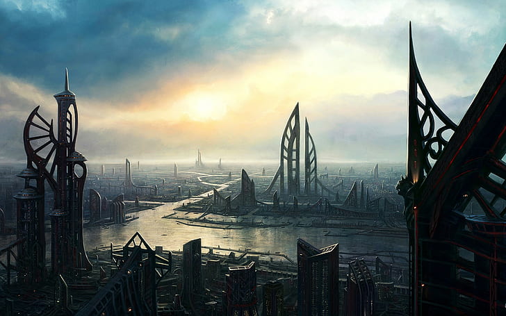 Hi-Tech, science fiction, futuristic city, aliens, alien world