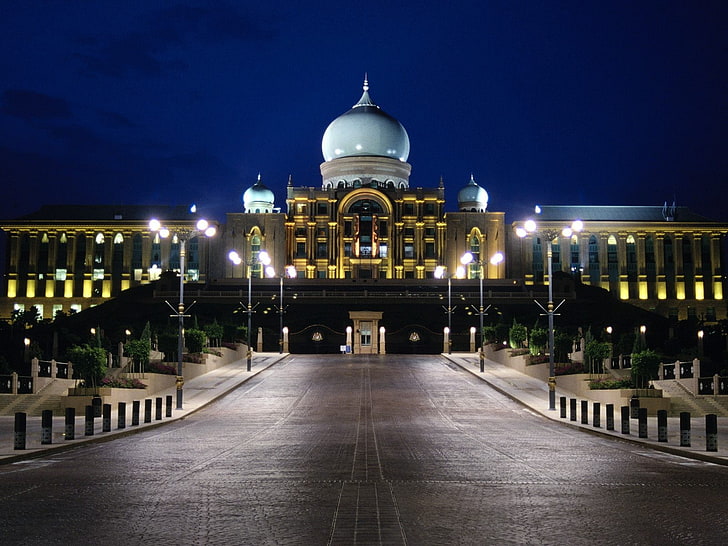 Malaysia, putrajaya, palace, architecture, street light, building exterior, HD wallpaper