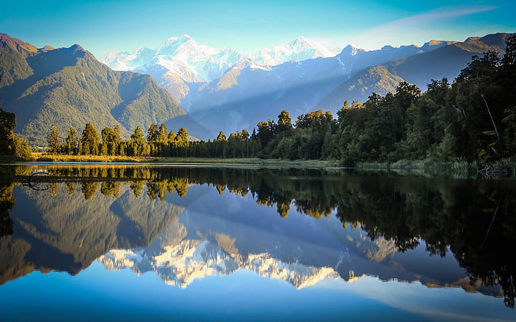 lake during daytime, mountains, river, reflection, nature, landscape, HD wallpaper