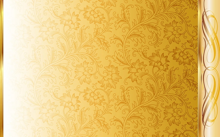 yellow floral wallpaper, pattern, ornament, gold, vector, backgrounds, HD wallpaper