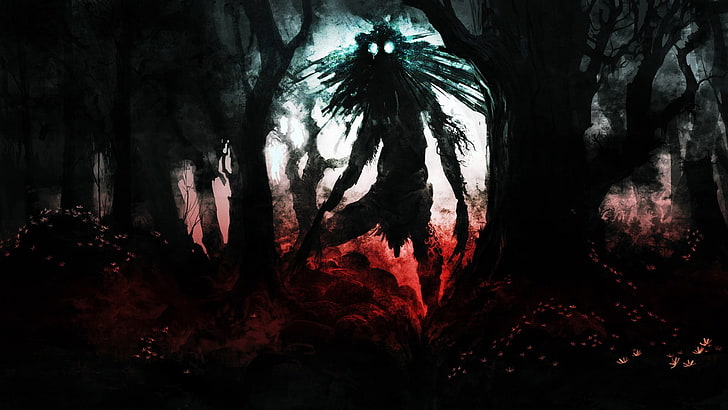person in forest painting, Bloodborne, video games, warrior, black