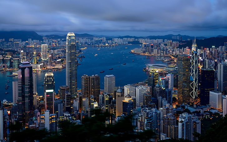 high-rise buildings, city, morning, cloudy, hong Kong, cityscape