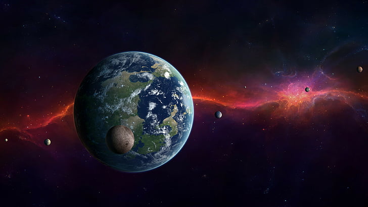 solar system illustration, Kepler-452b, Exoplanet, space, stars