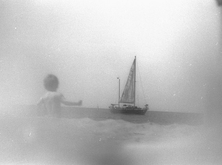 Childhood Summer Memory, black and gray sailboat, Vintage, Germany
