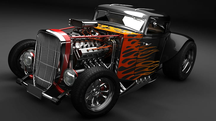 HD wallpaper: engine, fire, flame, Hot Rod, classic car | Wallpaper Flare