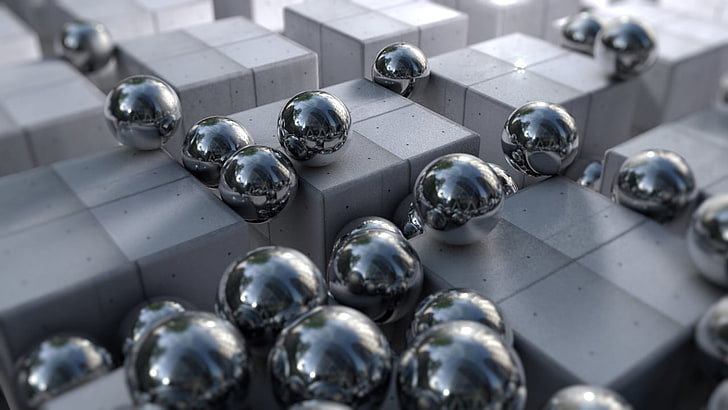 gray balls on gray surface, digital art, abstract, artwork, large group of objects, HD wallpaper