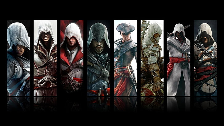Assassin's Creed characters collage, assassins, video games, Altaïr Ibn-La'Ahad, HD wallpaper