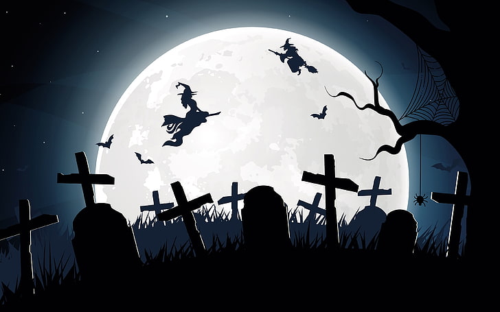 2018 Halloween Festivals Cemetery Moon Night, silhouette, sky