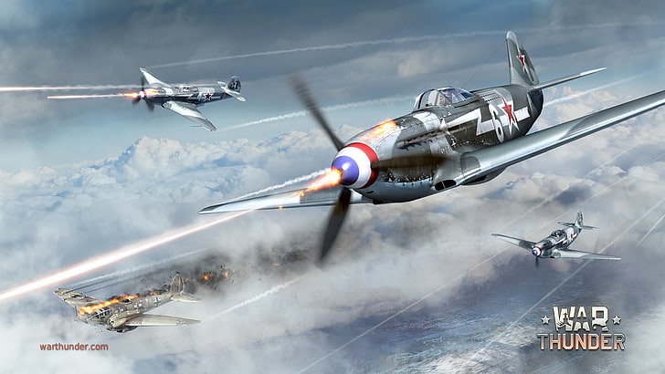 gray and white War Thunder plane wallpaper, the sky, flame, fighter, HD wallpaper