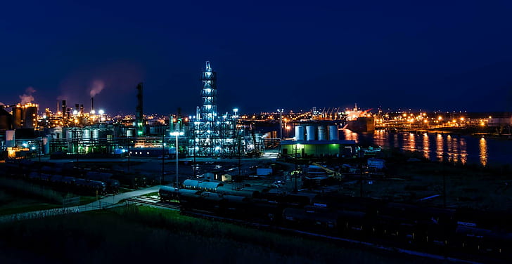 architecture, evening, factory, hdr, illuminated, industrial