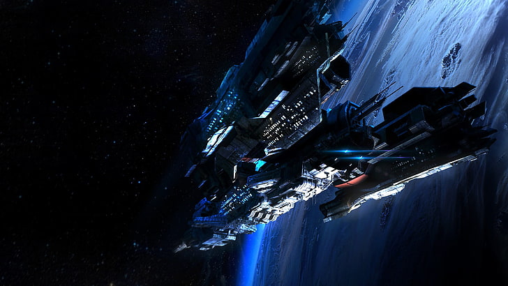 gray battleship illustration, Stasis, science fiction, night, HD wallpaper