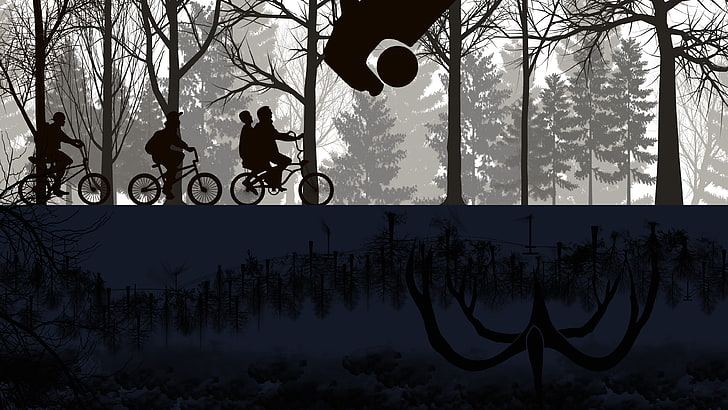 silhouette of four people riding bikes digital wallpaper, Stranger Things