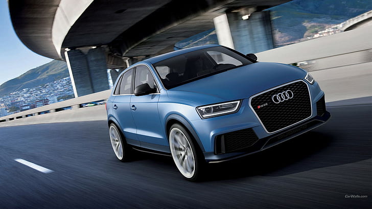 Audi Q3, car, vehicle, road, blue cars, HD wallpaper
