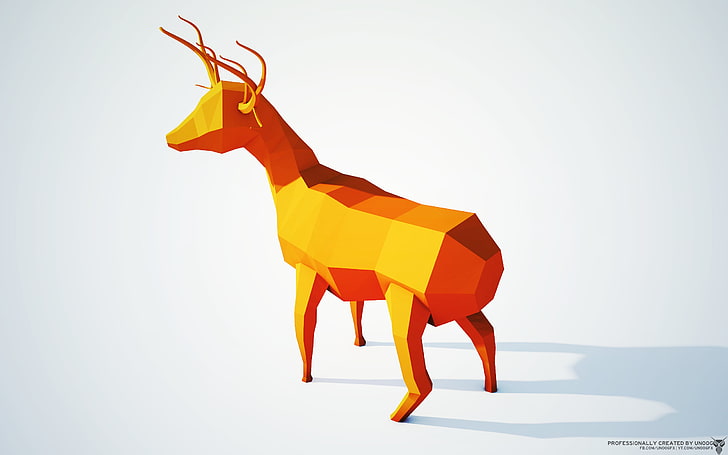 brown deer illustration, low poly, isometric, animals, mammal, HD wallpaper