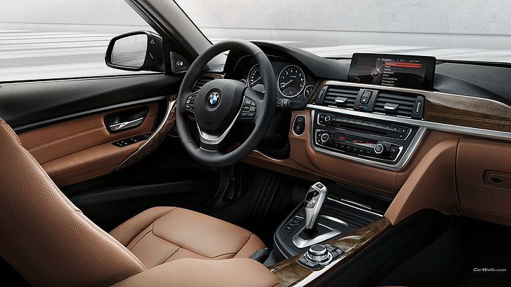 brown and black BMW vehicle interior, BMW 3, car, mode of transportation, HD wallpaper