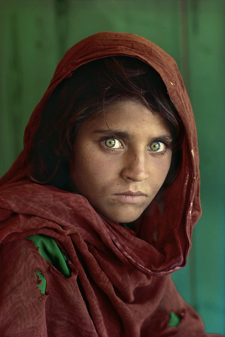 Afghan, portrait display, Afghan Girl, Steve McCurry, Sharbat Gula, HD wallpaper